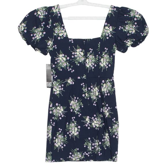 NWT Trixxi Dress Floral Mini Cottage Coquette Puff Sleeve Romantic Blue Medium - Picture 6 of 7